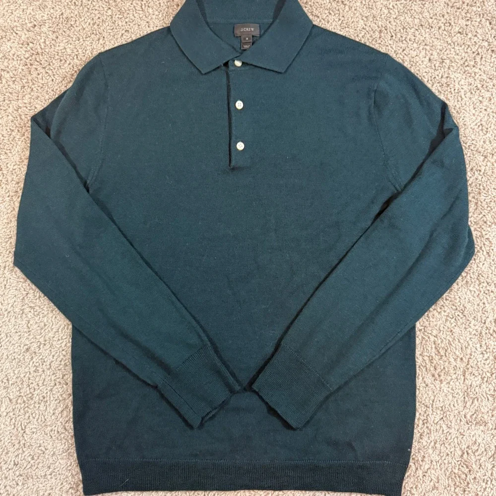 J.Crew Polo Sweater Mens Small Teal Green Excellent 100% Italian Wool G8236